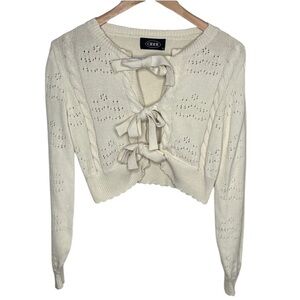 Cider Beige 3 Tie Front Cable Knit Cropped Cardigan Women Size M